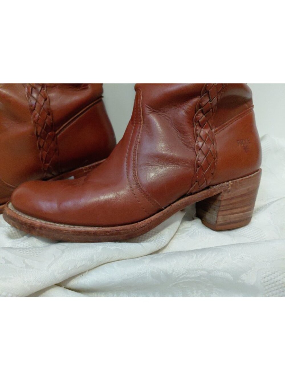 FRYE Vintage 70s Braided Sabrina Campus Boots Tall USA Made Womens 8.5 Brown - Picture 3 of 13